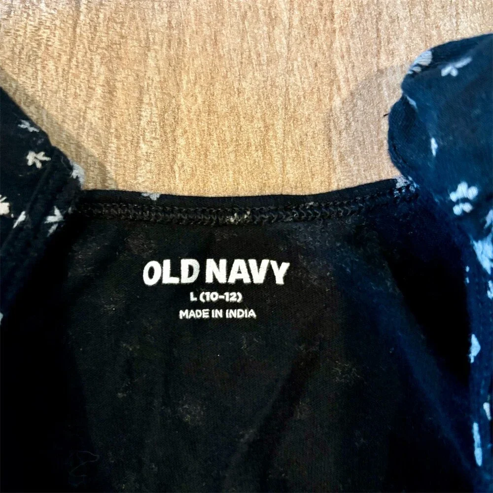 Old Navy Dress Girls Size L Black Ditzy Floral Fit & Flare Knee Short